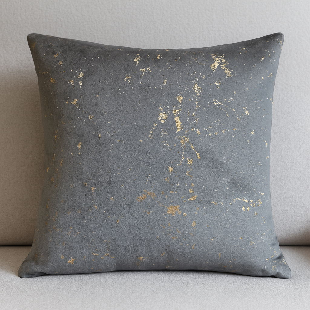 Cushion || Velvet || Gray & Gold Foil Print || 45*45cm
