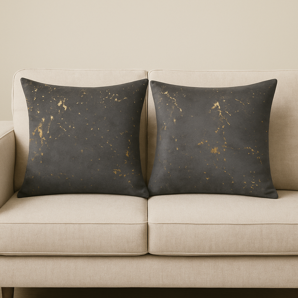 Cushion || Velvet || Gray & Gold Foil Print || 45*45cm - Image 4