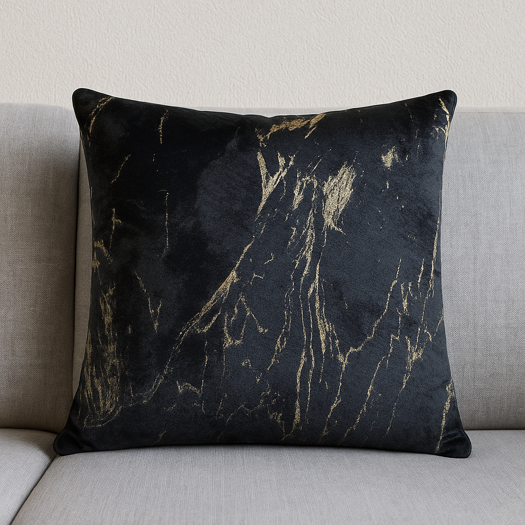 Cushion || Velvet || Black & Bold Marble Pattern || 45*45cm - Image 2