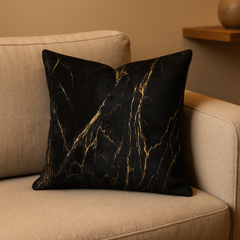 Cushion || Velvet || Black & Bold Marble Pattern || 45*45cm - Image 3