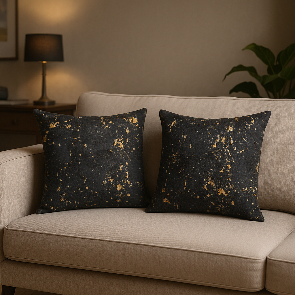 Cushion || Velvet || Black & Gold Foil Print || 45*45cm - Image 4