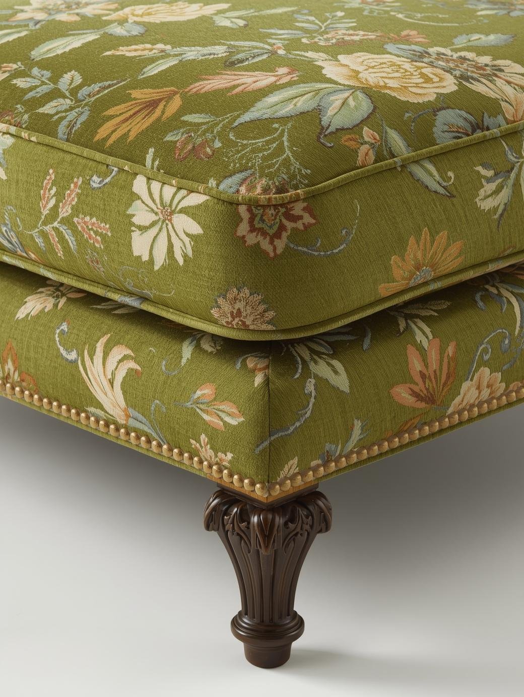 Emmy Green Floral Wood Leg Ottoman - Image 4