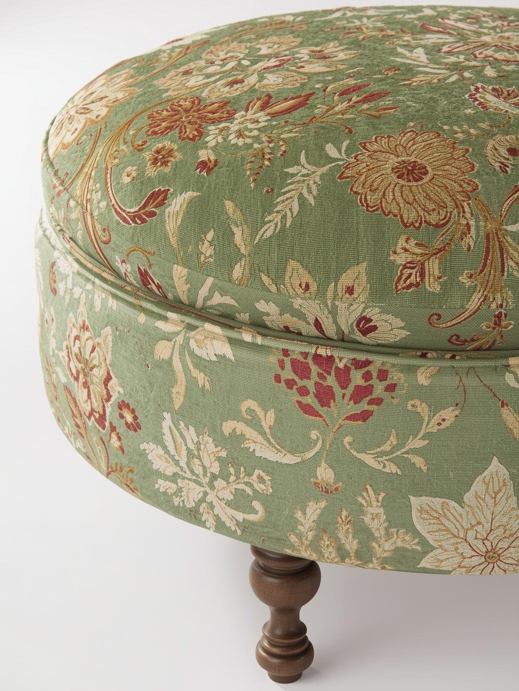 Emmy Green Floral Wood Leg Ottoman - Image 5