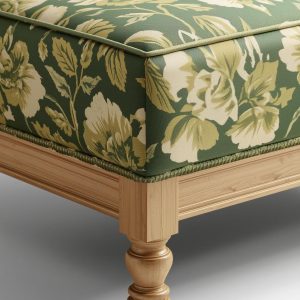 Emmy Green Floral Wood Leg Ottoman