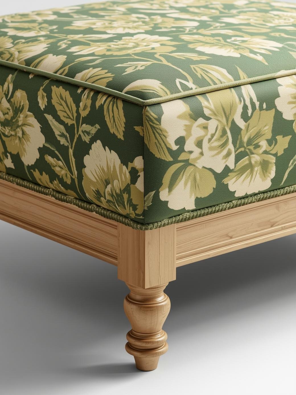 Emmy Green Floral Wood Leg Ottoman