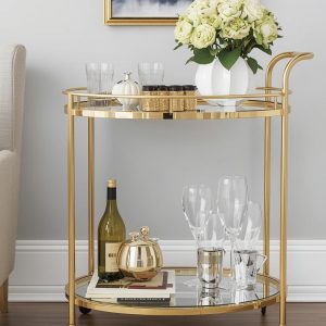 Gold Circle Mirrored Shelf Bar Cart