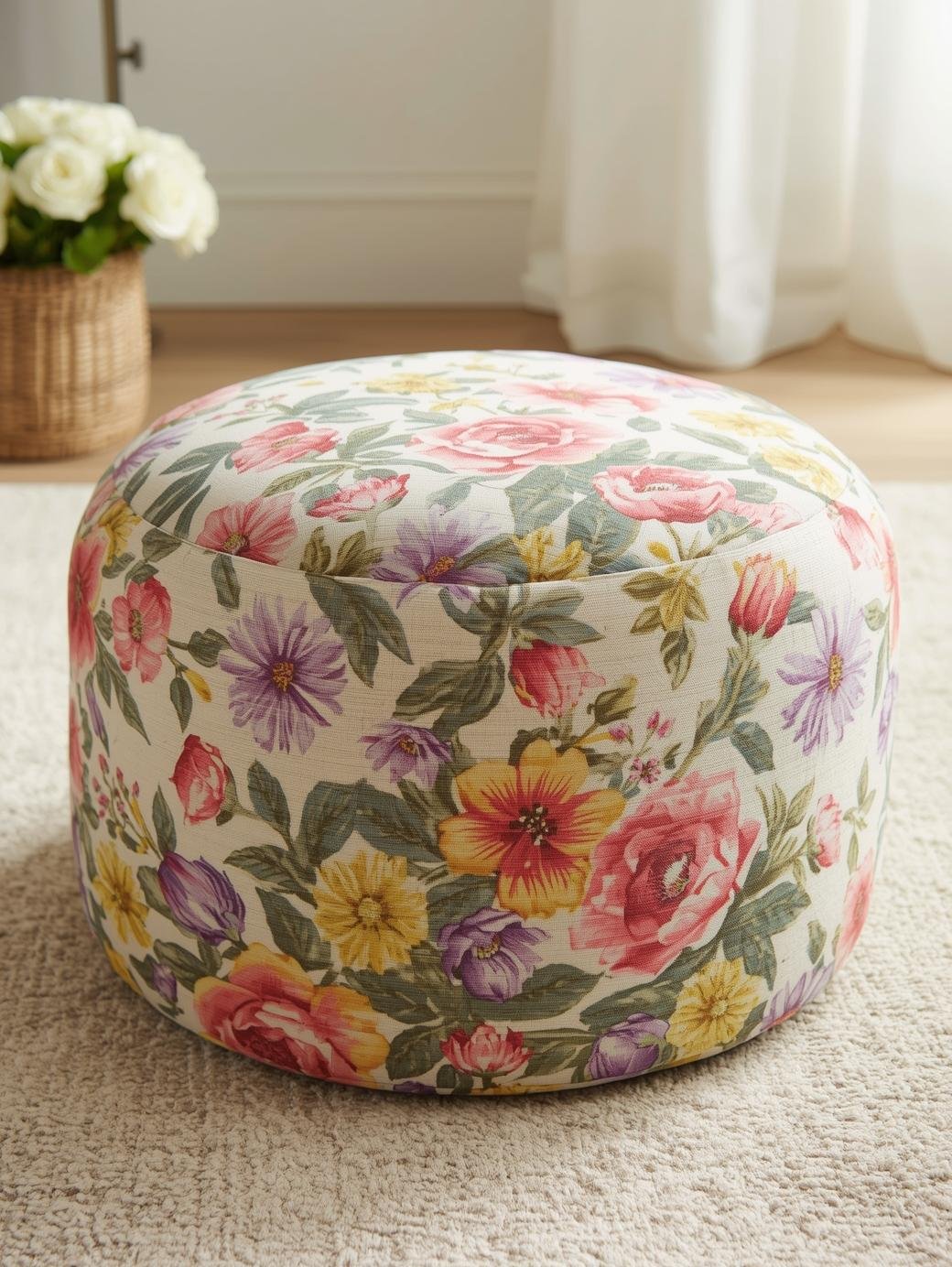 Spring Floral Printed Pouf