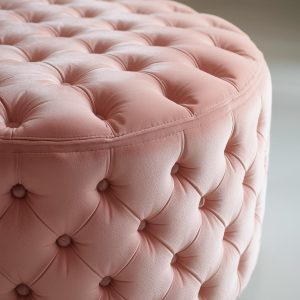Velvet Quilted Blush Round Ottoman