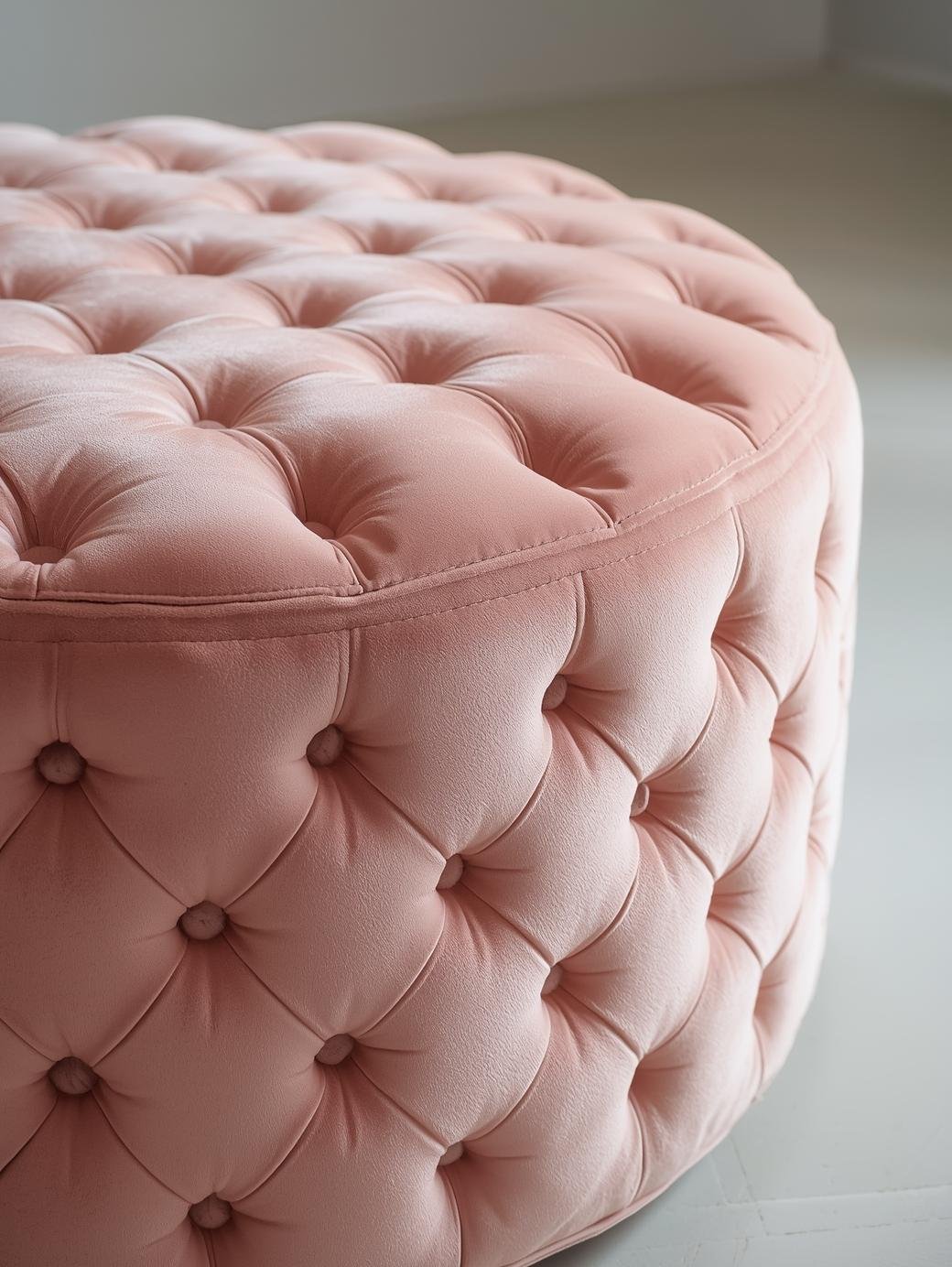 Velvet Quilted Blush Round Ottoman