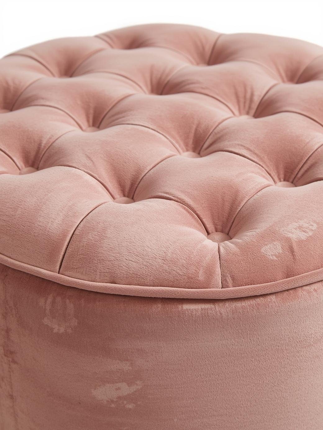 Velvet Quilted Blush Round Ottoman - Image 5