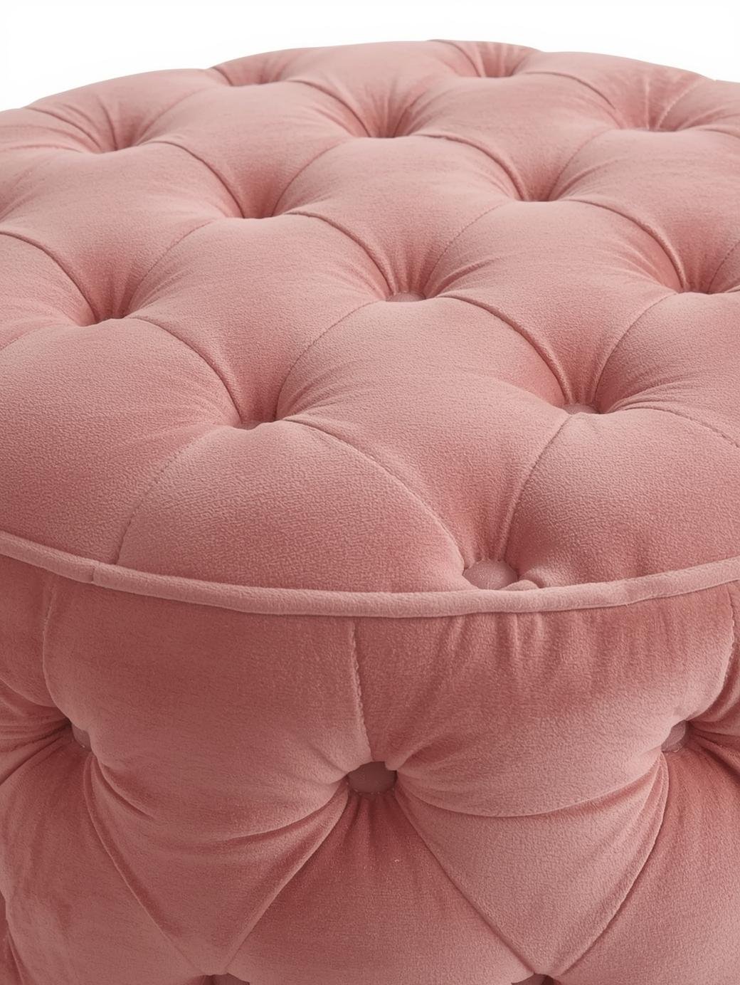 Velvet Quilted Blush Round Ottoman - Image 2